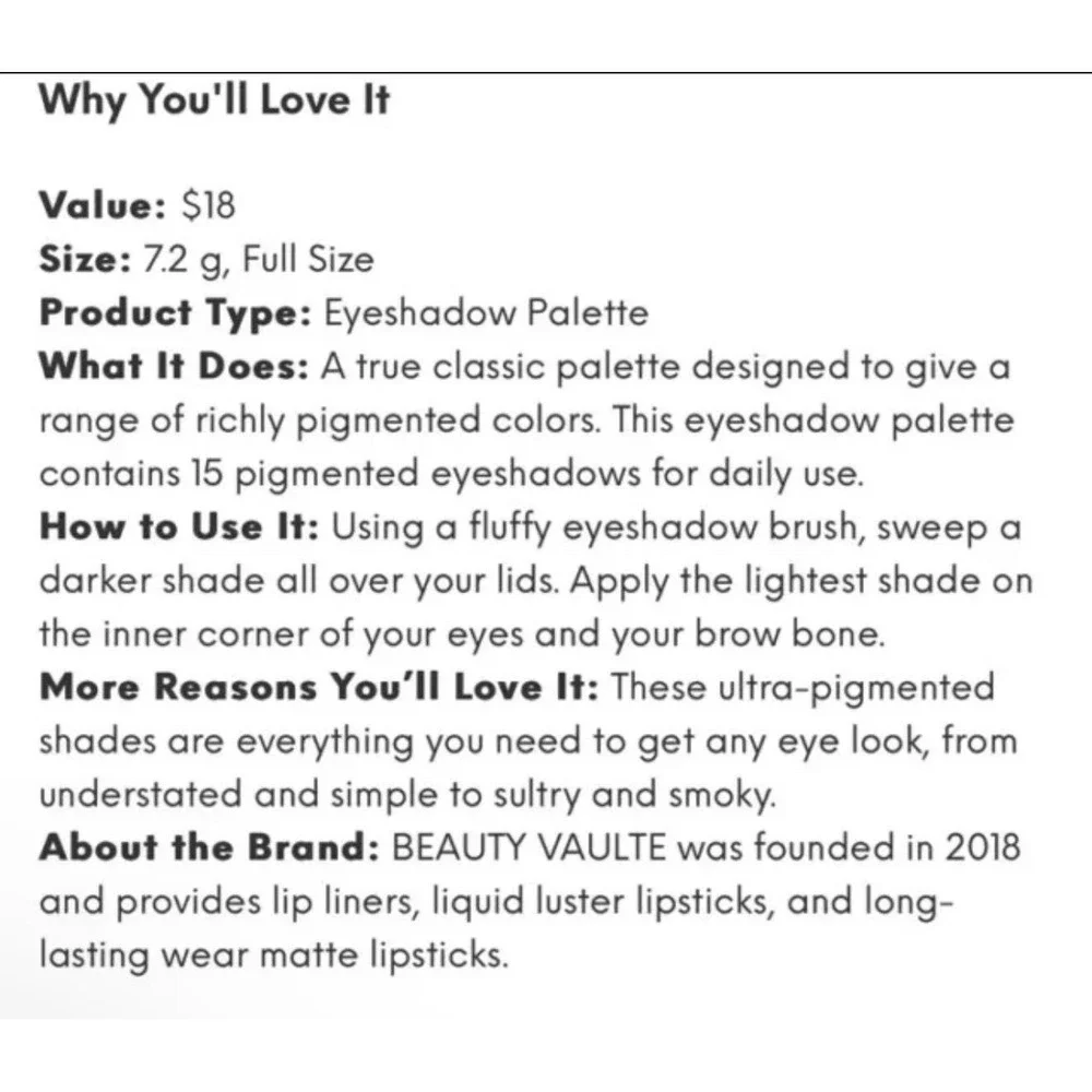 Beauty Vaulte dimensions styles